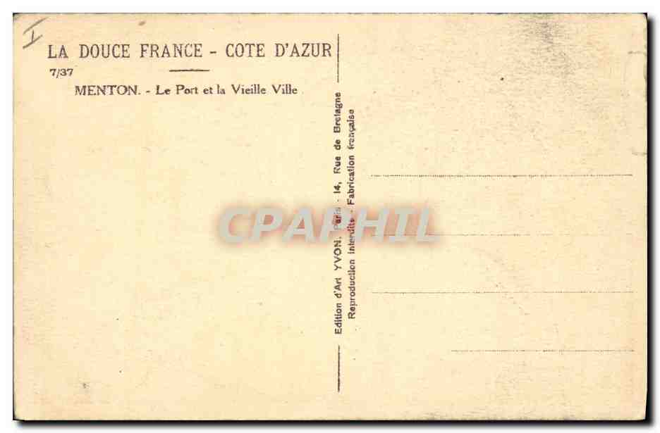 CPA Bateau de Peche Menton Le port et la vieille ville — Rückseite