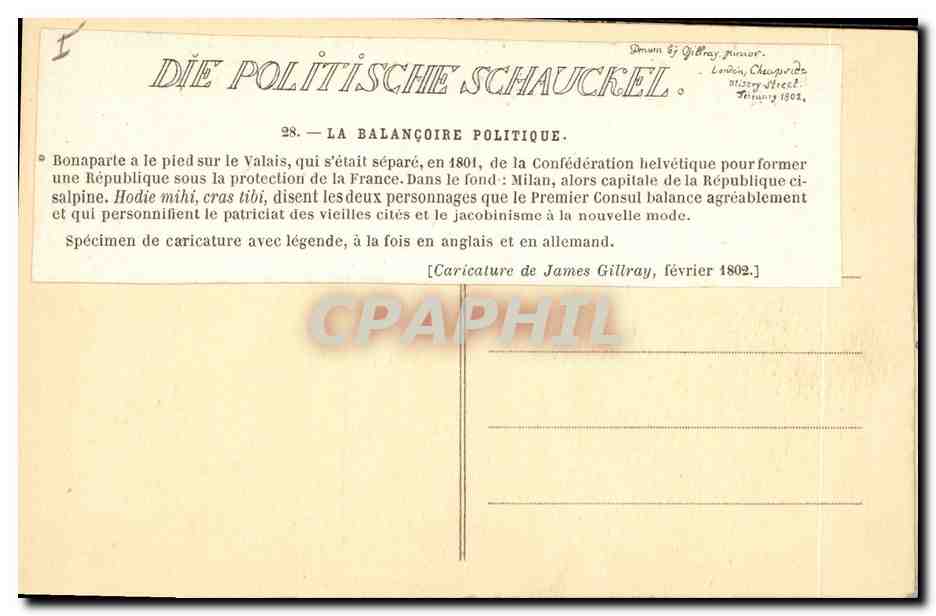 CPA Napoleon 1er La balancoire politique — Rückseite