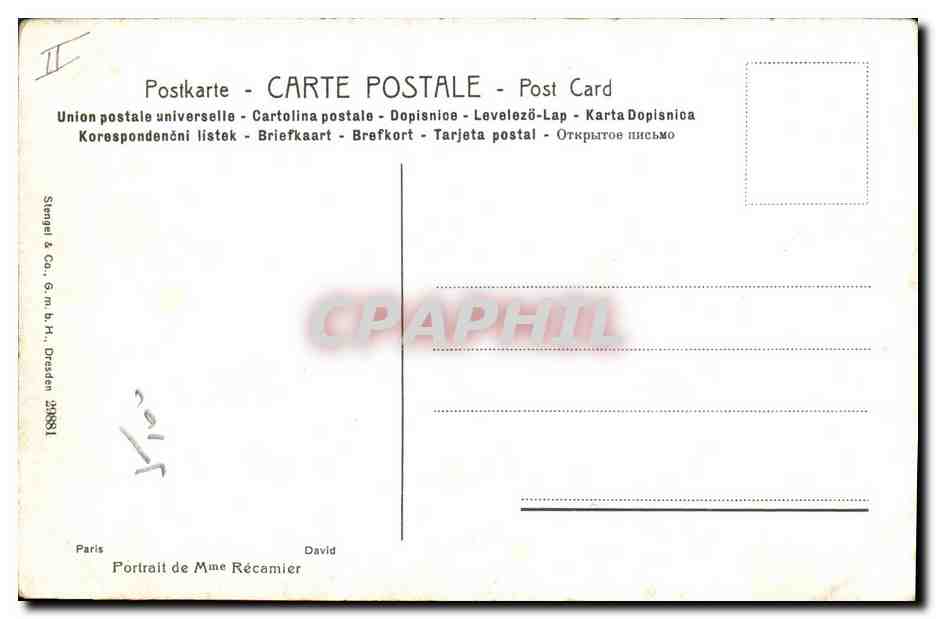 CPA Napoleon 1er Portrait de Mme Recamier  — Verso