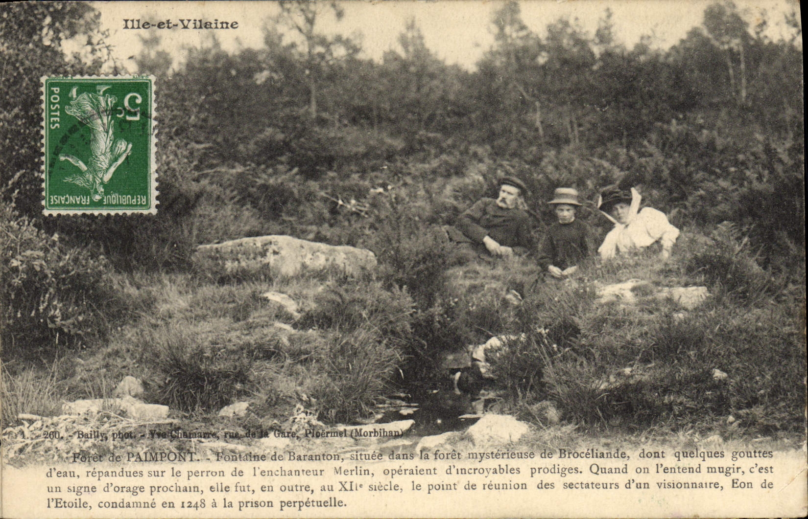 Forêt de Paimpont — Fontaine de Baranton — éditeur : Yves Chamarre, rue de la Gare, Ploërmel (Morbihan)