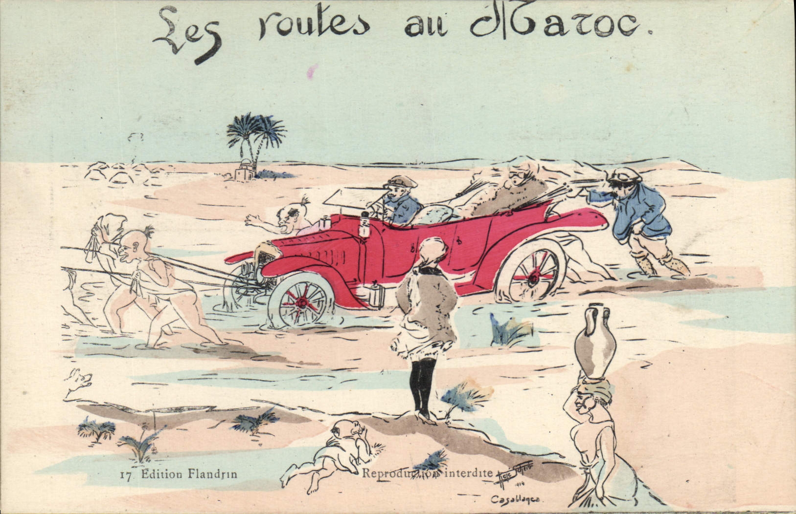 CPA Fantaisie Illustrateur Afrique du Nord Les routes du Nord Automobile