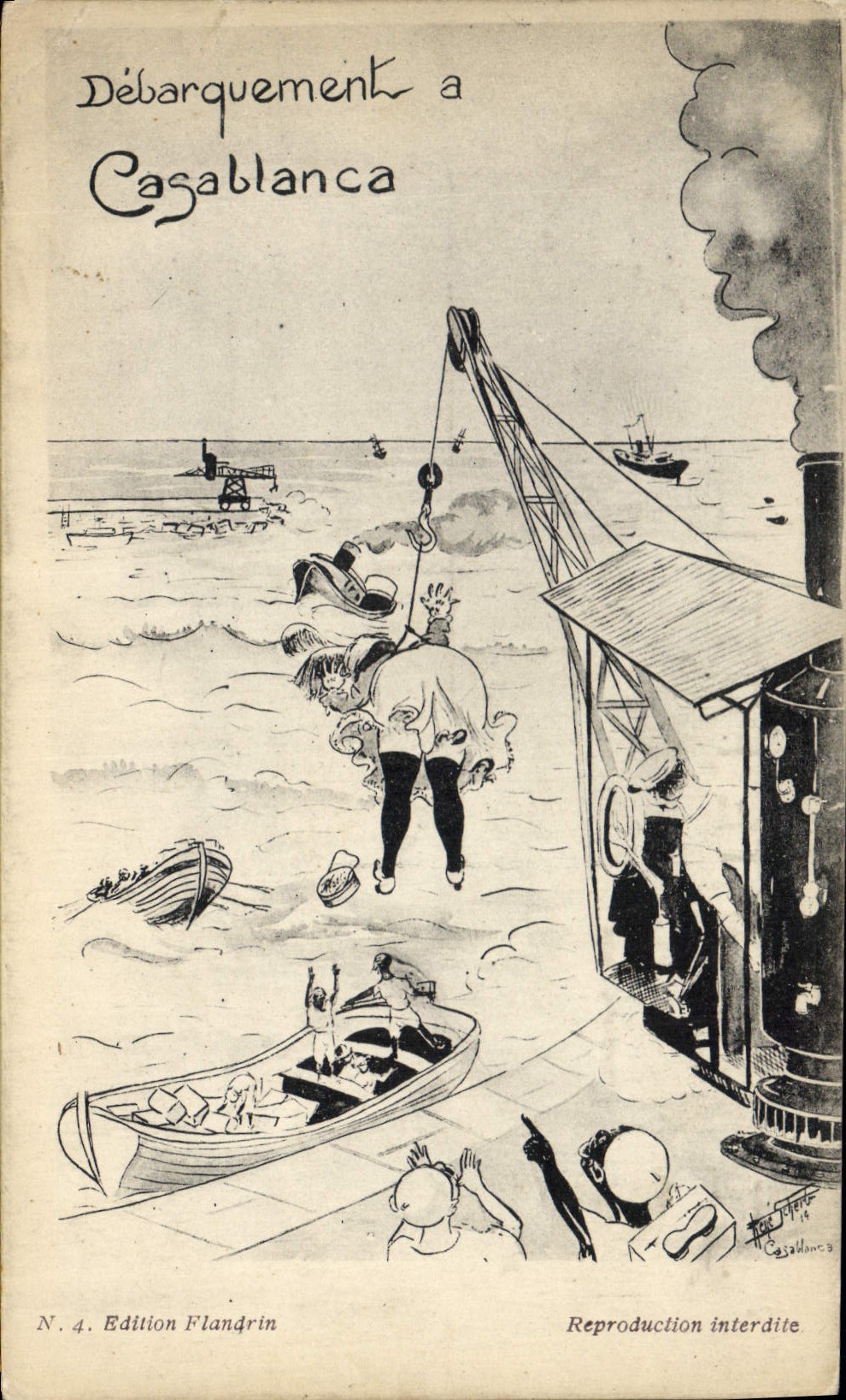 CPA Fantaisie Illustrateur Afrique du Nord Debarquement a Casablanca 