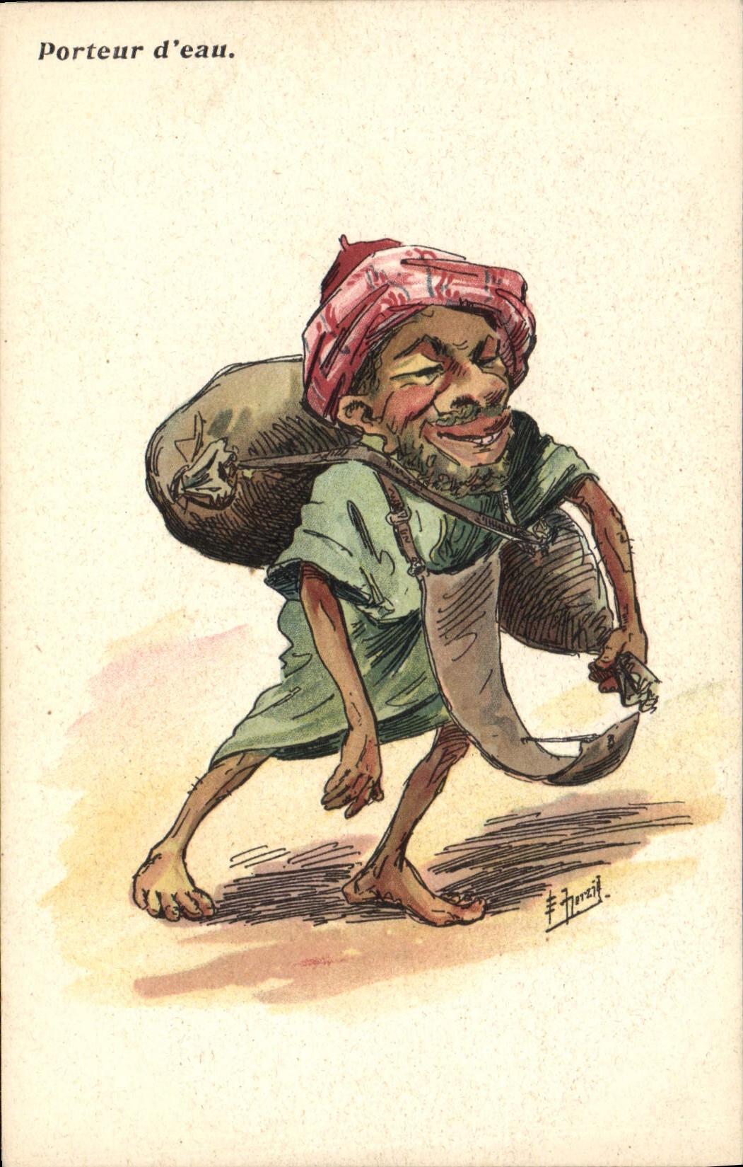 CPA Fantaisie Illustrateur Afrique du Nord Porteur d'eau 