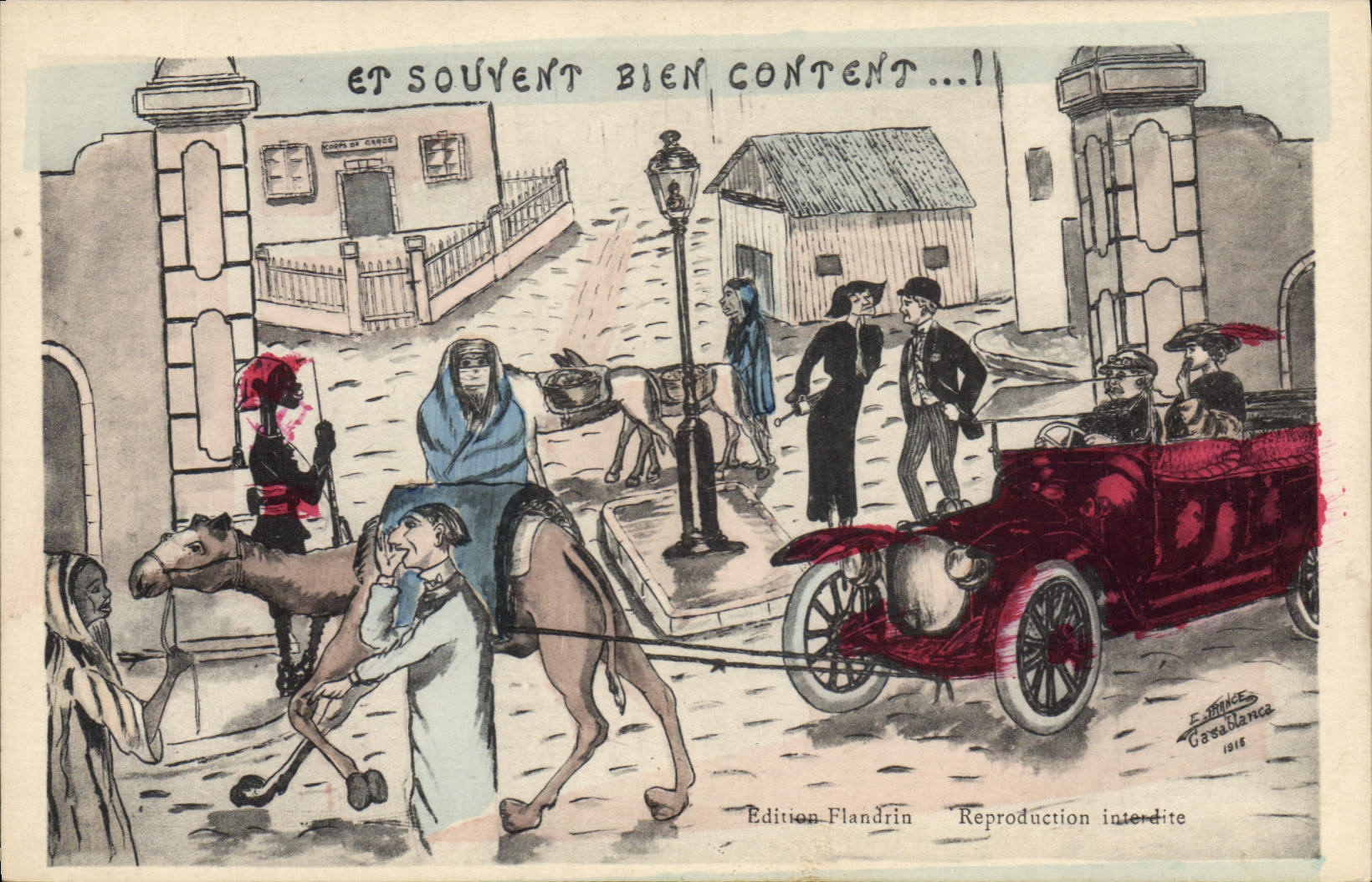 CPA Fantaisie Illustrateur Afrique du Nord Et souvent bien content Automobile Chameau