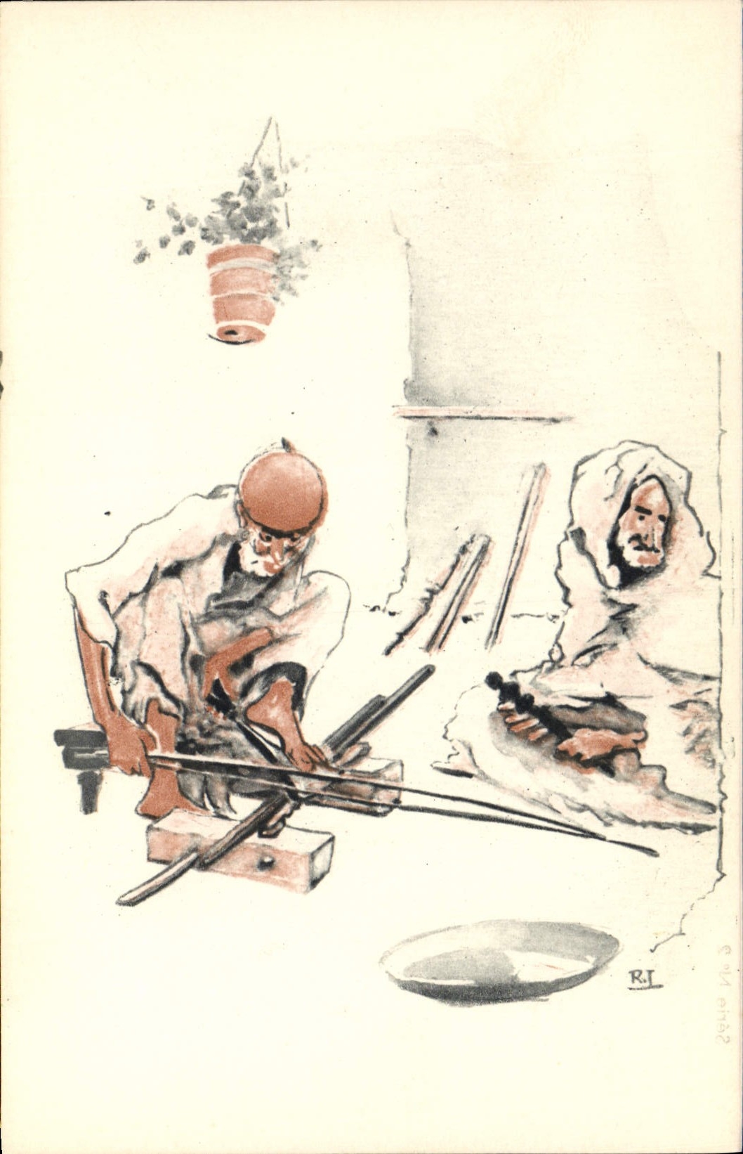 CPA Fantaisie Illustrateur Afrique du Nord Algerie Tourneur sur bois 