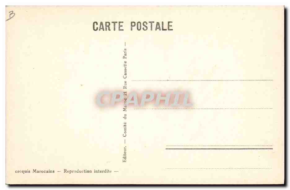 Femme Beni Mguild — Meknès — No 2 — Éditeur Comité du Marocains — Verso