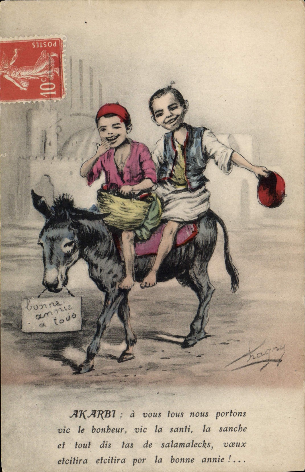 CPA Fantaisie Illustrateur Afrique du Nord ane Mule