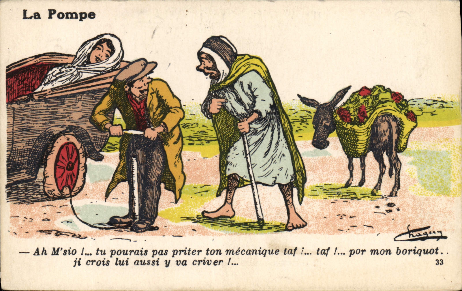 CPA Fantaisie Illustrateur Afrique du Nord La Pompe Ane Mule 