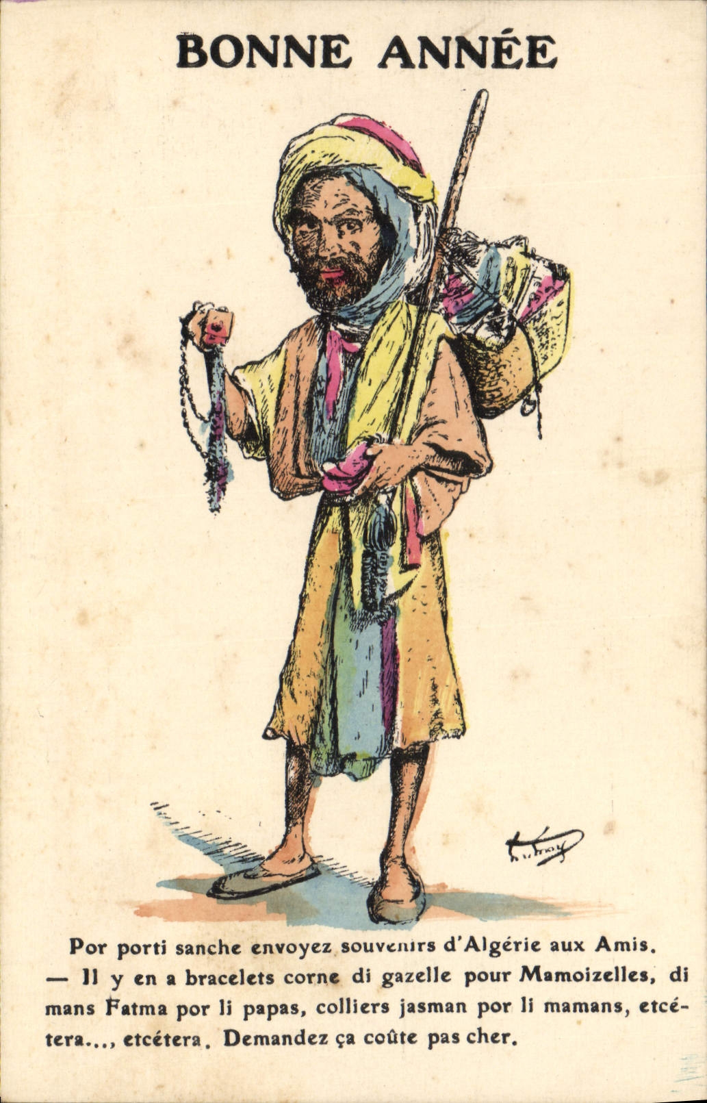 CPA Fantaisie Illustrateur Afrique du Nord Bonne Annee