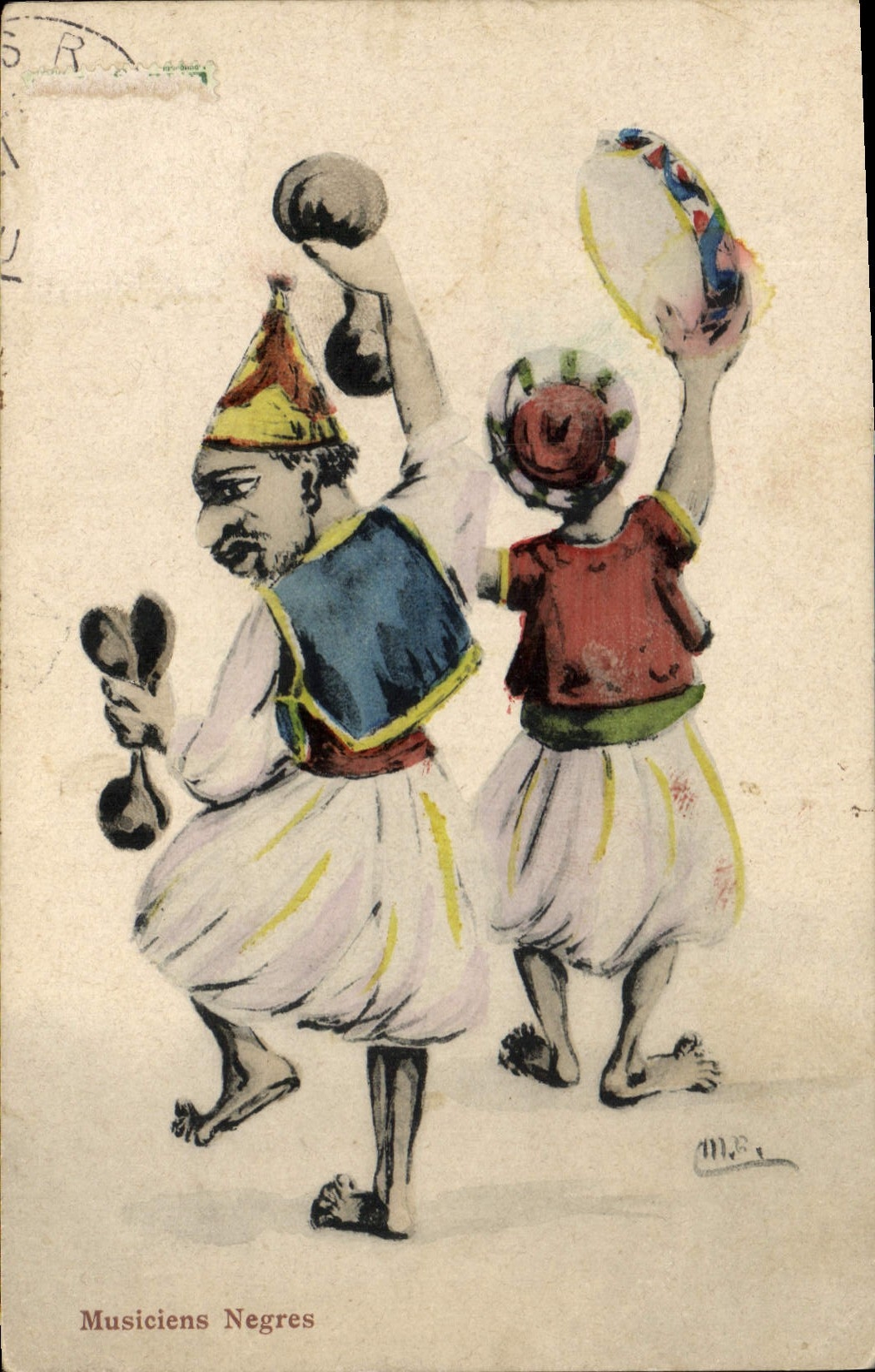 CPA Fantaisie Illustrateur Afrique du Nord Musiciens Negres 