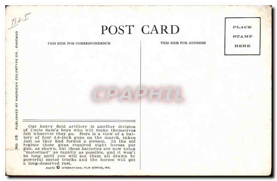 CPA Fantaisie Militaria A battery of 4.7 inchs guns ont he march — Rückseite