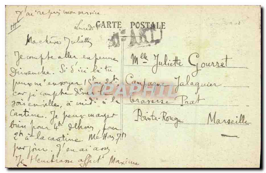 CPA Fantaisie Militaria camp de Massillan Un peu de repos a l'ombre  — Rückseite