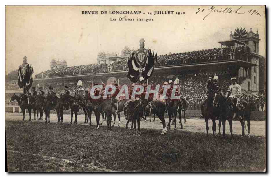 Revue de Longchamp — 14 juillet 1910 — Les Officiers étrangers