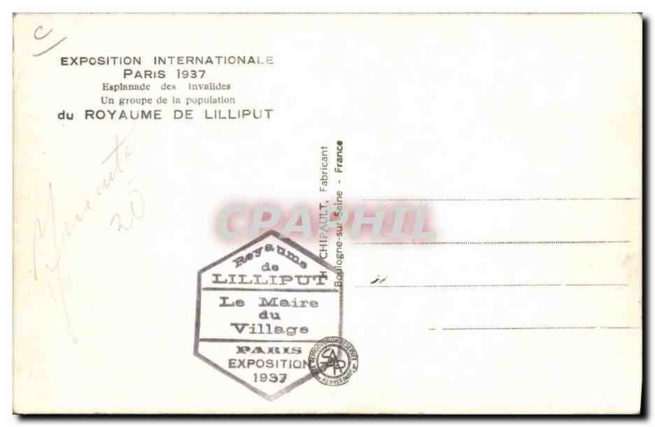 CPA Nain Nains Exposition internationale Paris 1937 Esplanade des Invalides — Rückseite