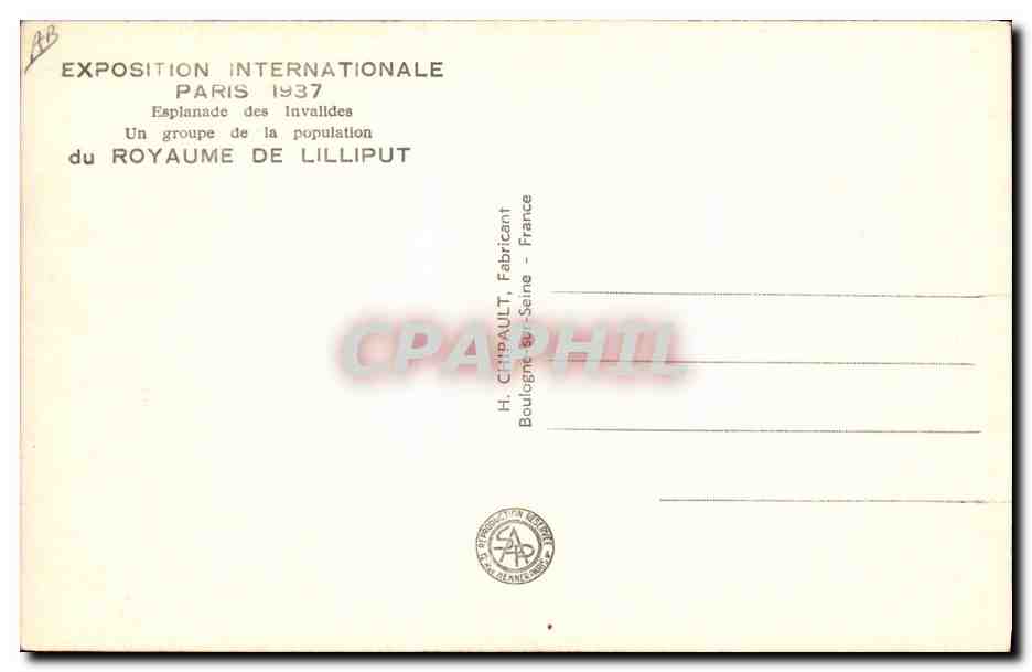 CPA Nain Nains Exposition internationale Paris 1937 Esplanade des Invalides — Rückseite