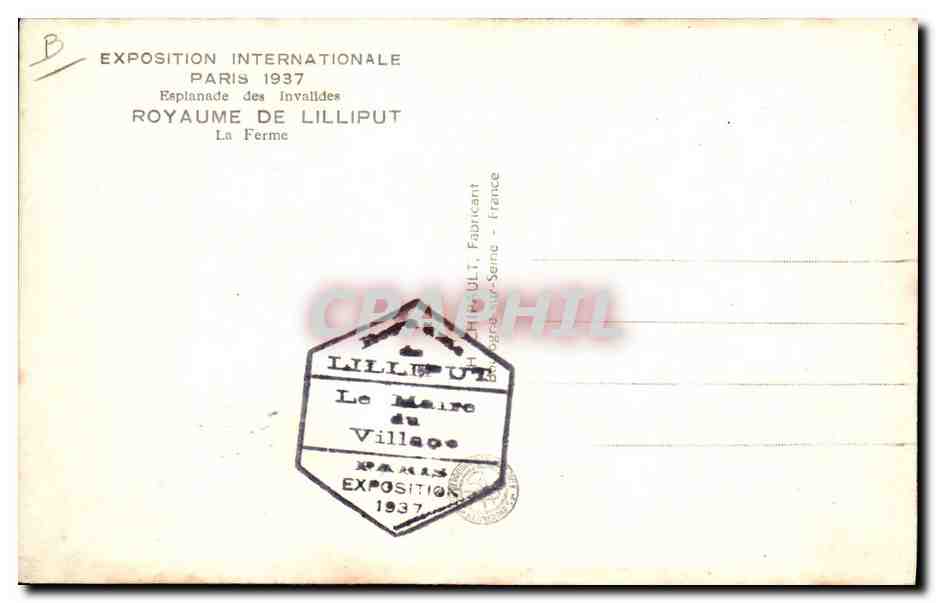 CPA Nain Nains Exposition internationale Paris 1937 Esplanade des Invalides Poney  — Rückseite