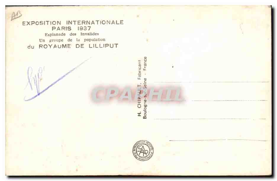 CPA Nain Nains Exposition internationale Paris 1937 Esplanade des Invalides — Rückseite