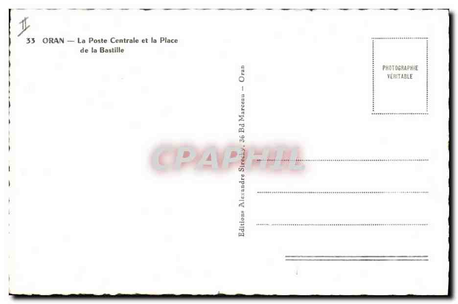 CPM Poste Oran La poste centrale et la place de la Bastille — Rückseite