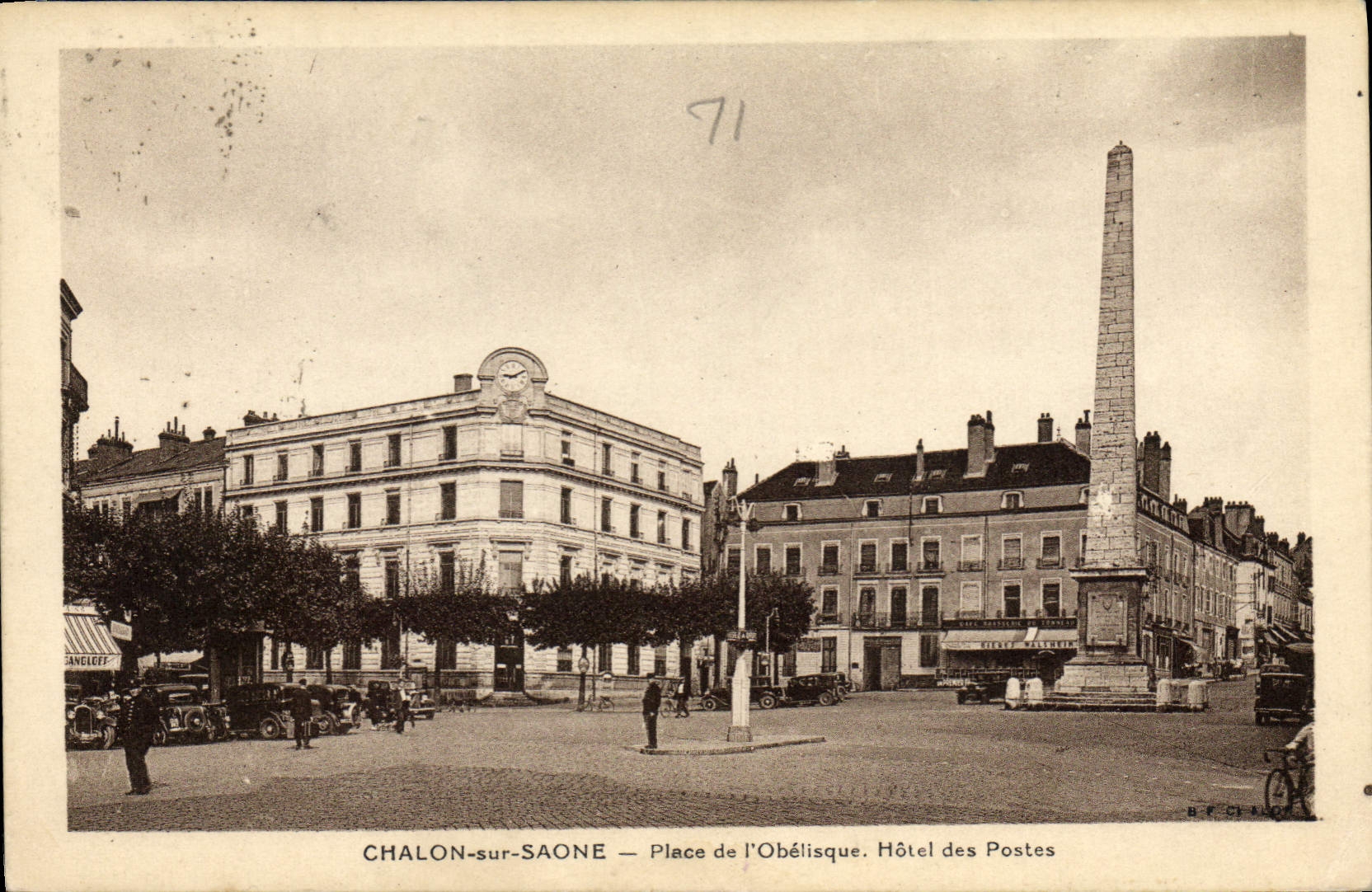 CPA Poste Chalon sur Saone Place de l'obelisque Hotel des Postes