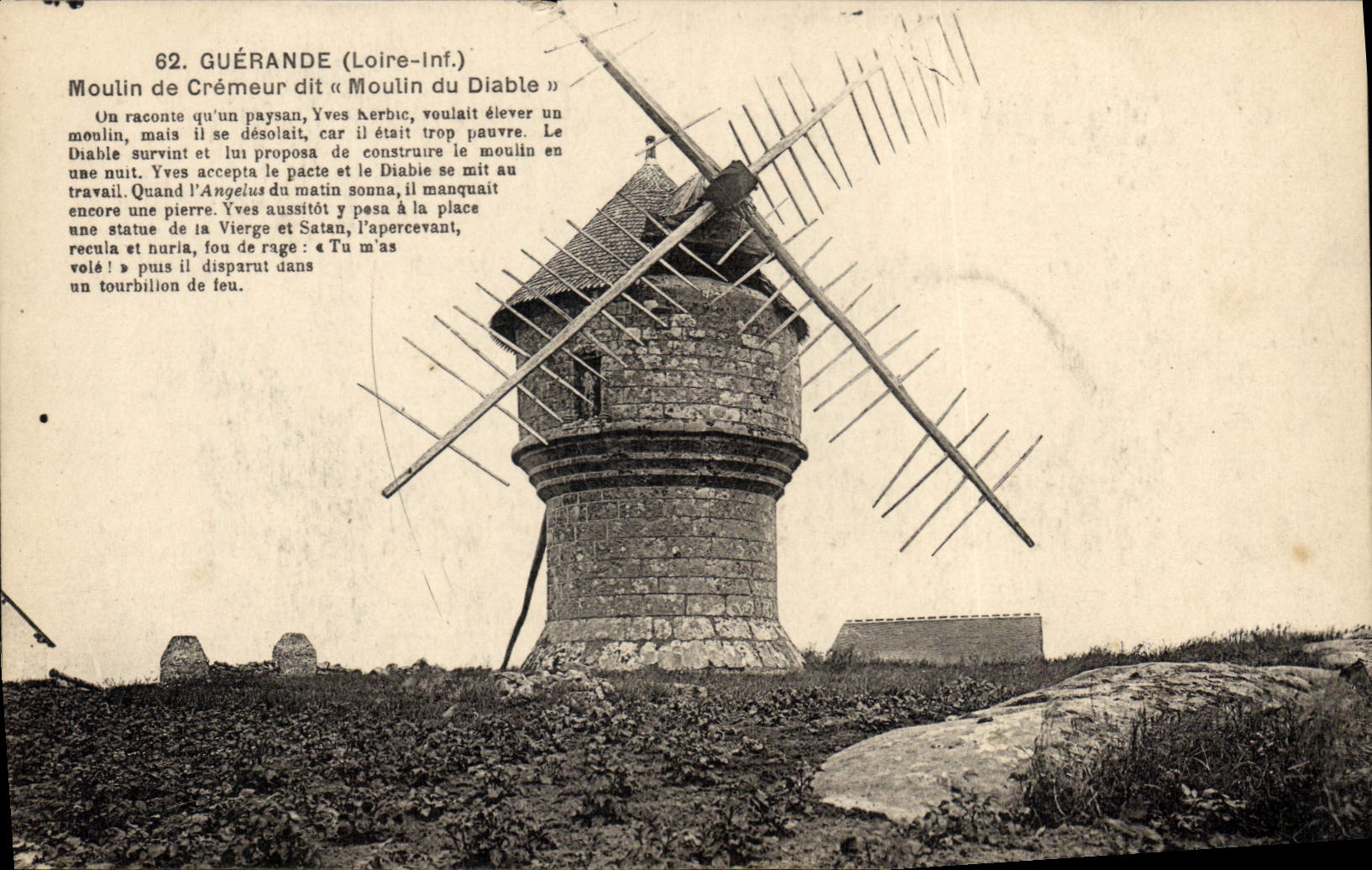 Guérande (Loire-Inf.) — Moulin de Créméreur dit « Moulin du Diable » — Chapeau, Nantes, n°62