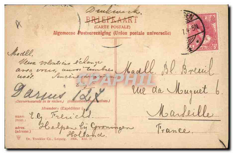 Costume Marken — Paysage de moulins à vent — Dr. Trenkler Co., Leipzig — Reverso