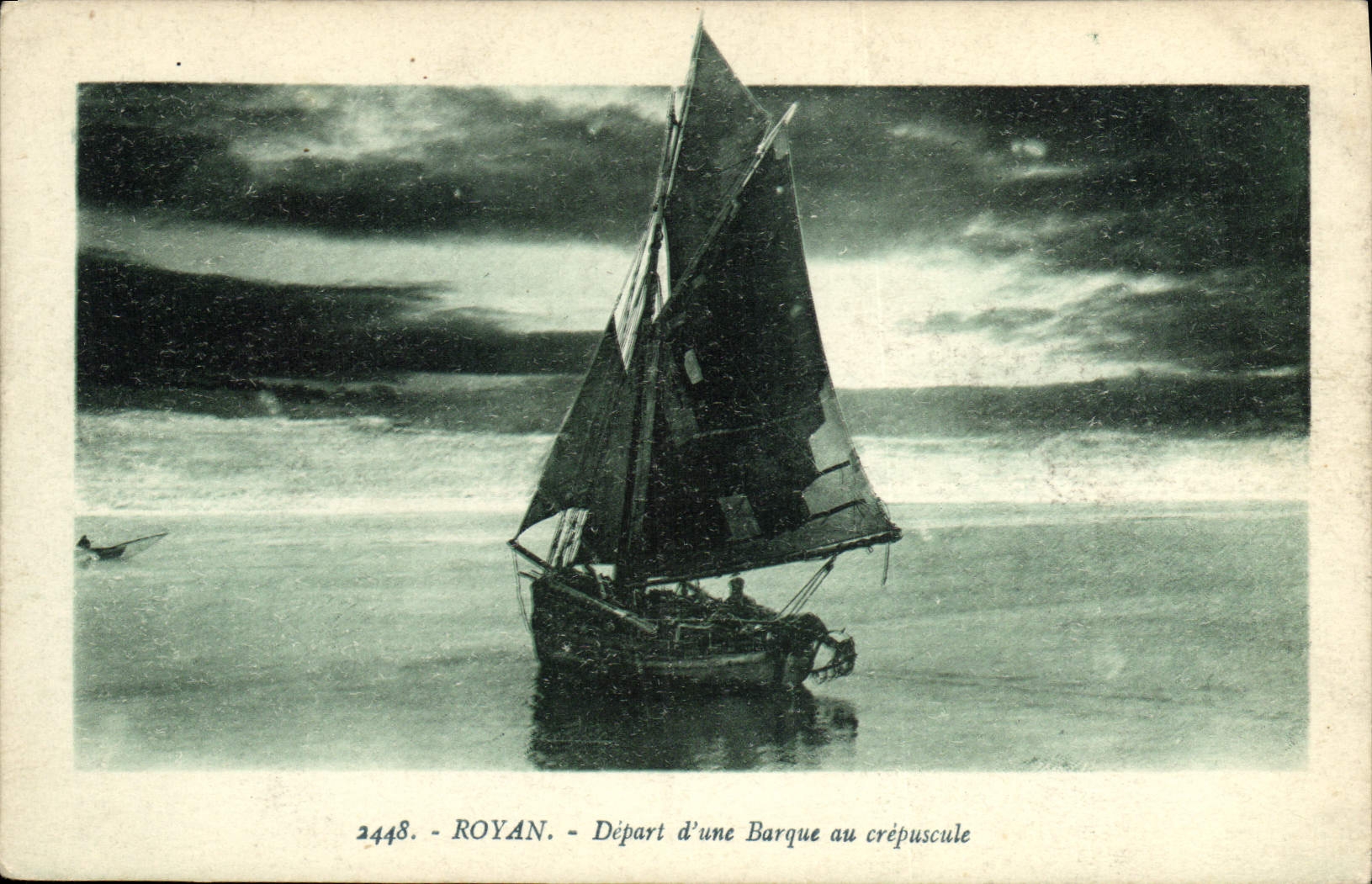 Royan - Departure of a Boat at Dusk — H. Bergévin, Publisher, La Houssière