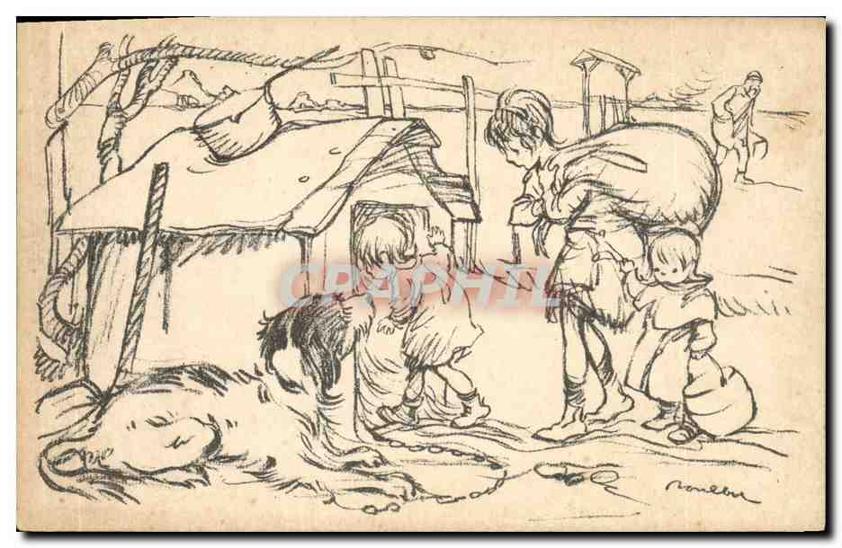 CPA Fantaisie Illustrateur Poulbot Chien