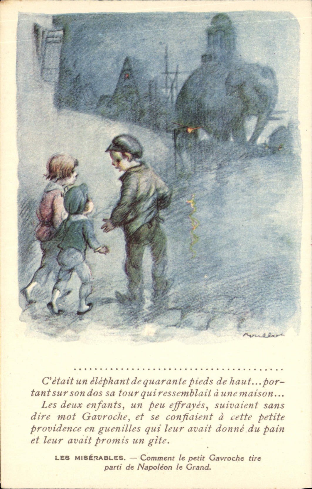 CPA Fantaisie Illustrateur Poulbot Victor Hugo Les Miserables Elephant Gavroche