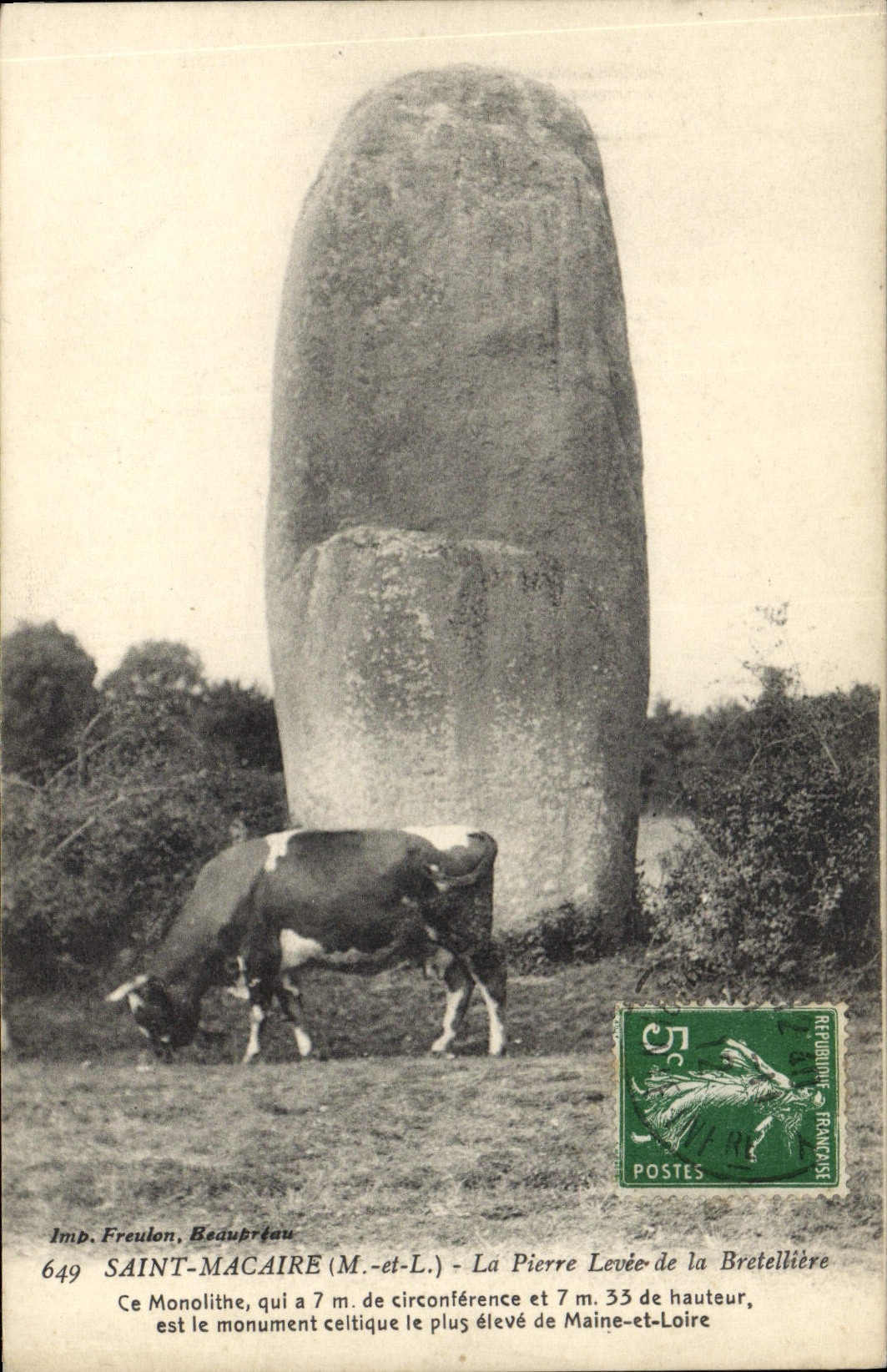 CPA Dolmen Menhir Saint Macaire La pierre levee de le Bretelliere Vache 