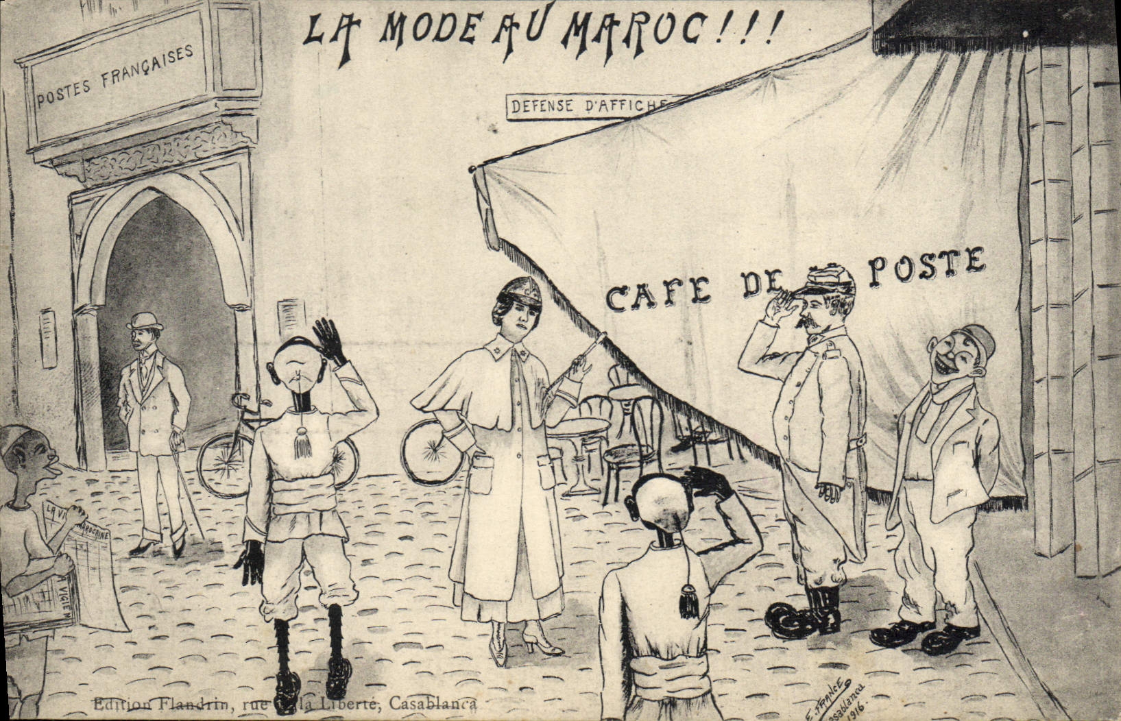 CPA Fantaisie Illustrateur Afrique du Nord La Mode au Maroc Cafe de la Poste 