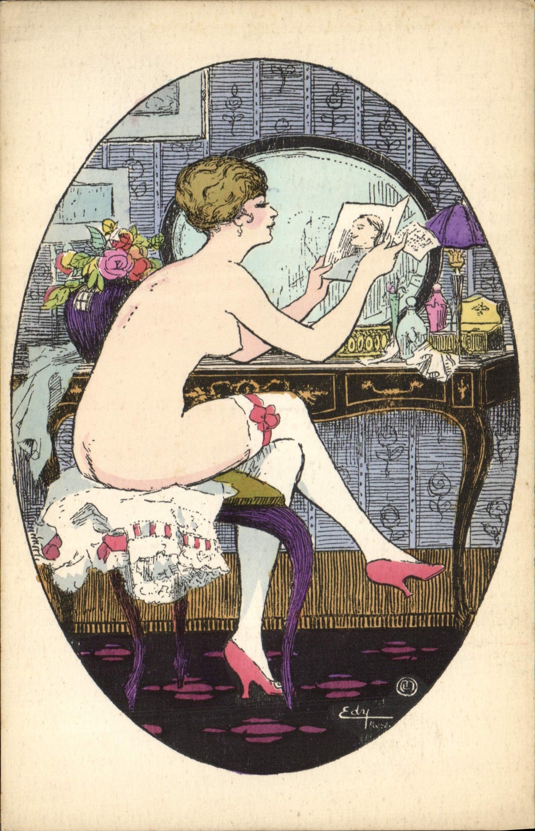 Nackte Frau vor einem Spiegel — Illustration im Art-Deco-Stil — Verlag Edy, Paris