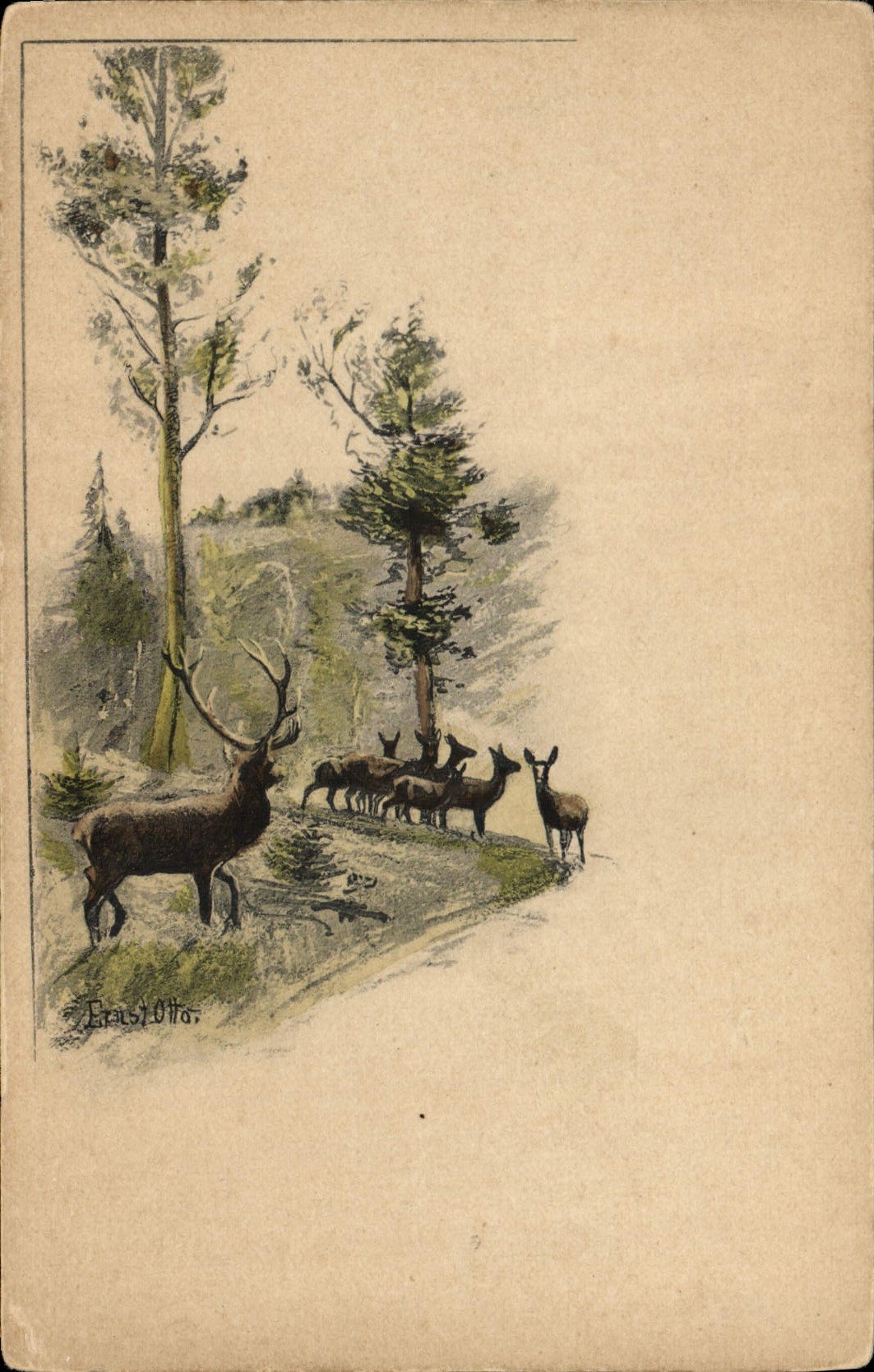 CPA Fantaisie Illustrateur Biche Cerf