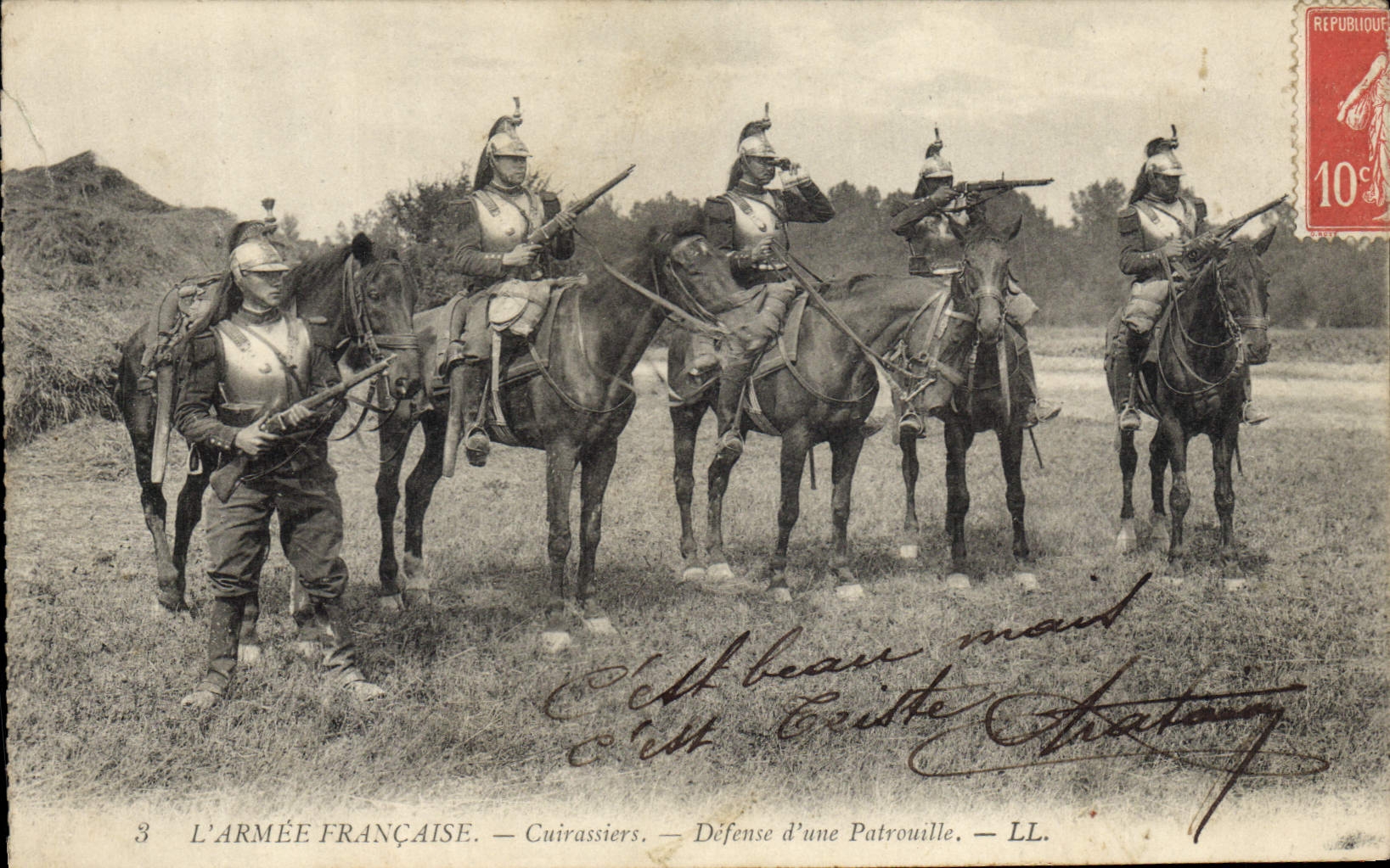CPA Fantaisie Militaria Cuirassiers Defense d'une patrouille