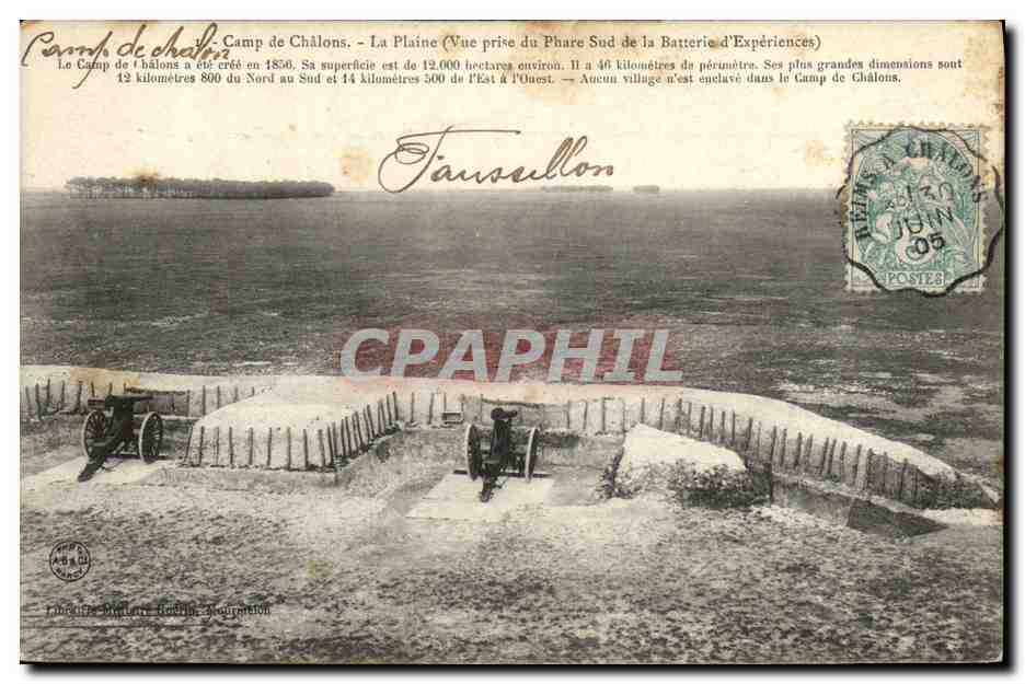 Camp de Châlons — La Plaine (Vue prise du Phare Sud de la Batterie d'Expériences) — Éditeur : Phototypie Dufour, Rouen