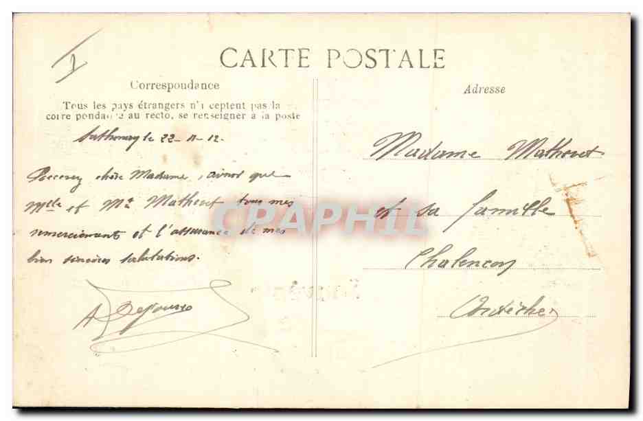 CPA Fantaisie Militaria Souvenir de Sathonay  — Rückseite