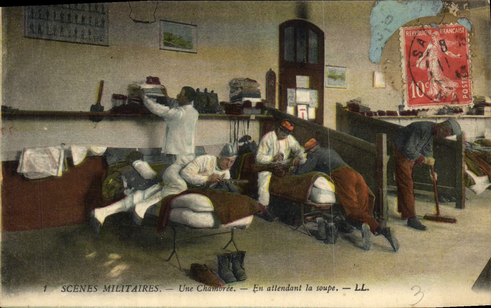 CPA Fantaisie Militaria Une chambree En attendant la soupe