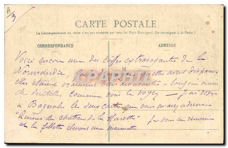 CPA Folklore La coiffe dite Bourgogne  — Verso