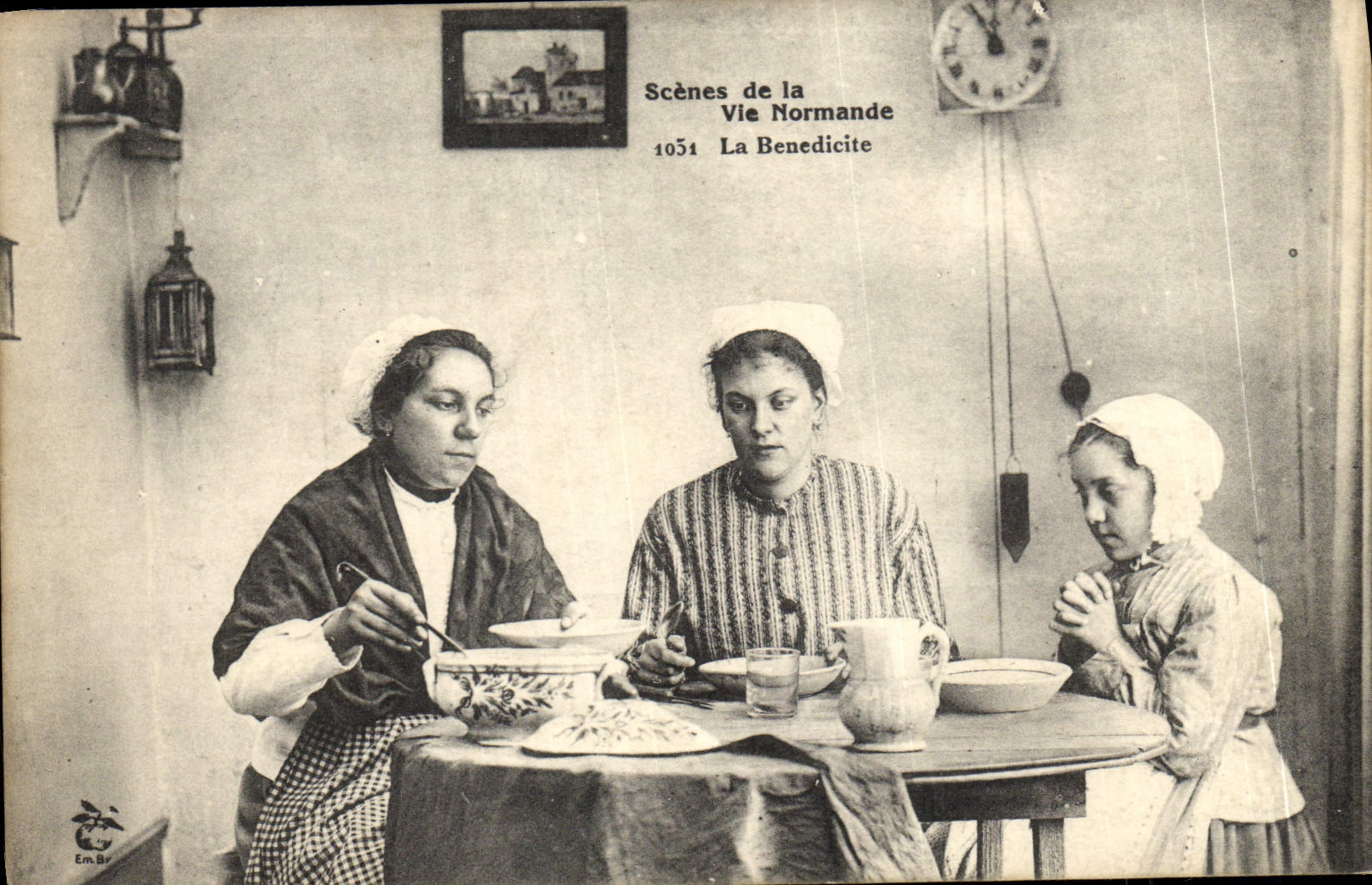 CPA Folklore Normandie La benedicite 
