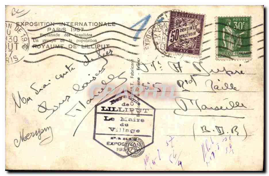 CPA Nain Nains Exposition internationale Paris 1937 Royaume de Lilliput  — Rückseite