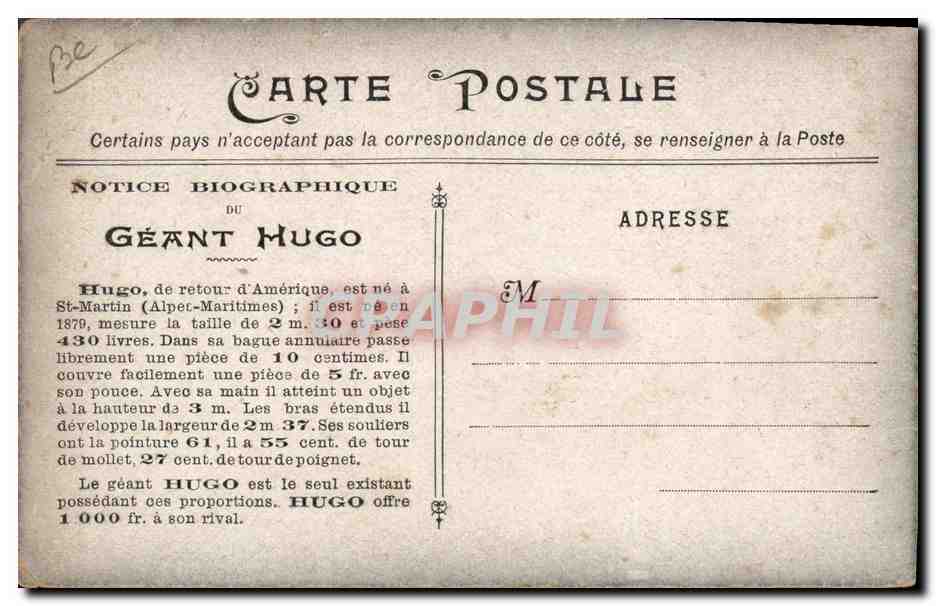 CPA Nain Nains Geant Hugo St Martin  — Rückseite