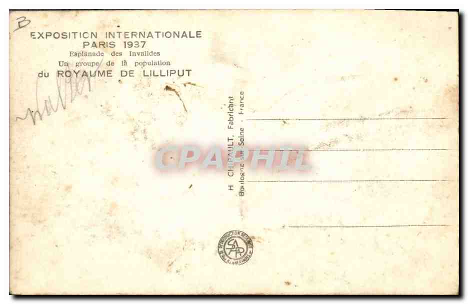 CPA Nain Nains Exposition internationale Paris 1937 Royaume de Lilliput  — Rückseite