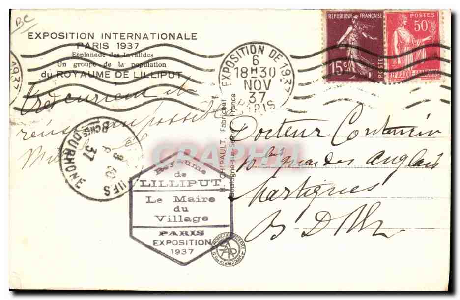CPA Nain Nains Exposition internationale Paris 1937 Royaume de Lilliput  — Rückseite