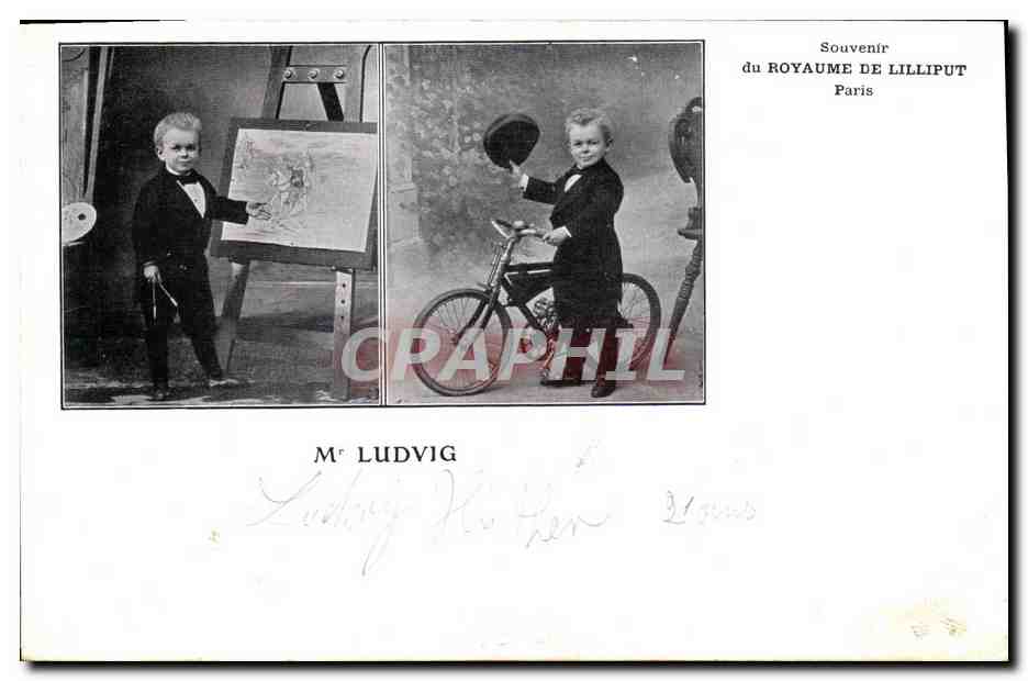 CPA Nain Nains Royaume de Lilliput Paris Mr Ludwig Velo Cycle