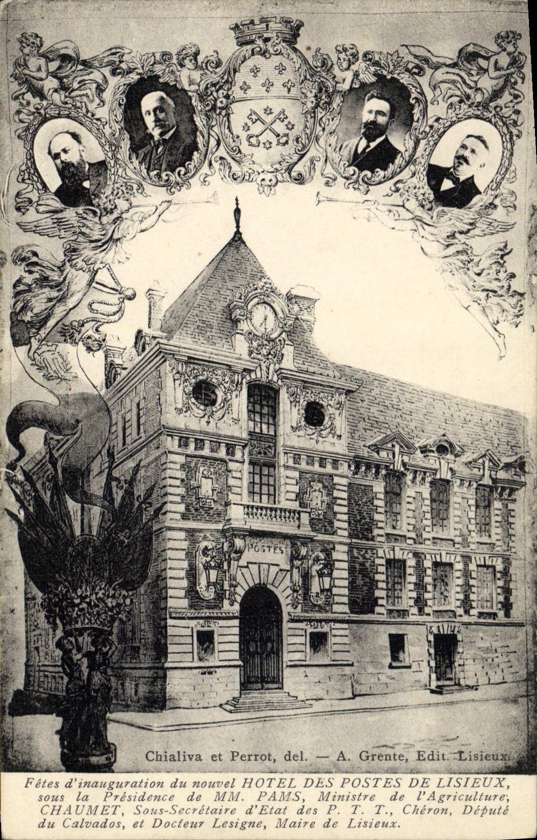Hôtel des Postes de Lisieux — Fêtes d'inauguration — A. Grente, Edit. Lisieux
