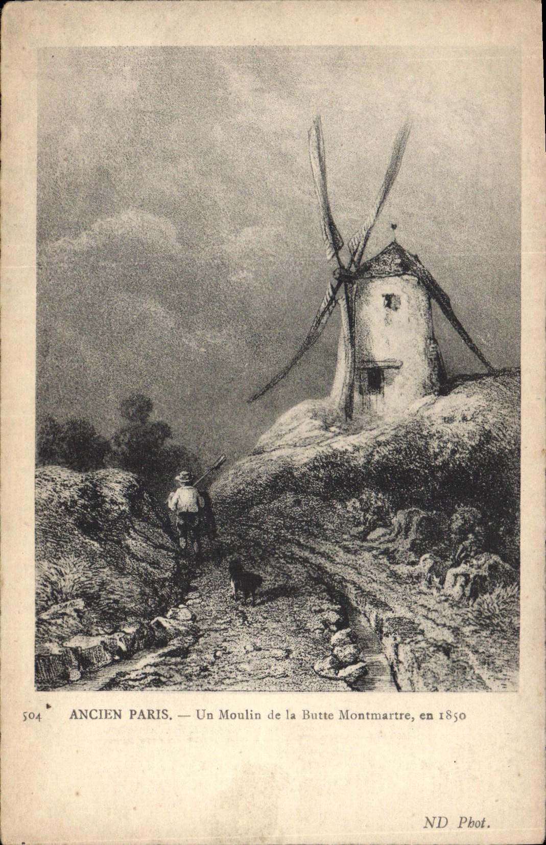 CPA Moulin a vent Ancien Paris Un moulin de la Butte Montmartre en 1850