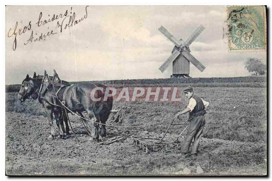 Agriculture à cheval — Moulin à vent en arrière-plan — Éditeur : Serie 356, C.