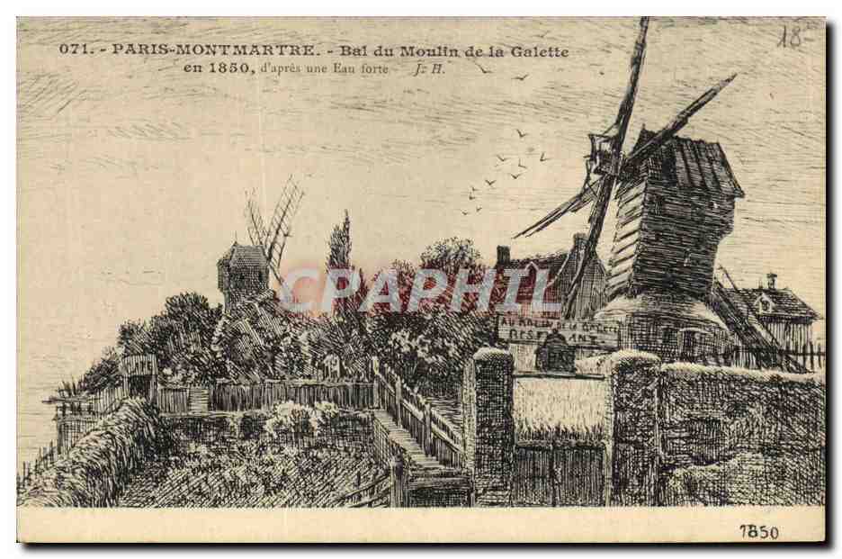 CPA Moulin a vent Paris Montmartre Bal du moulin de la Galette en 1850