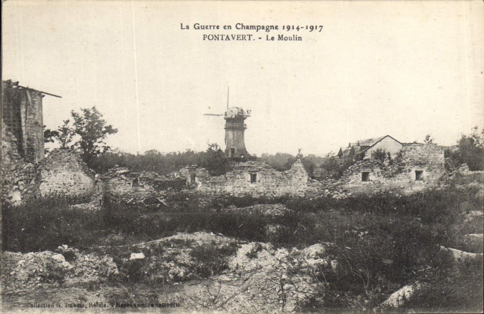 PONTAVERTE - Le Moulin — Ruines après la guerre — Collection G. Dubois, Reims
