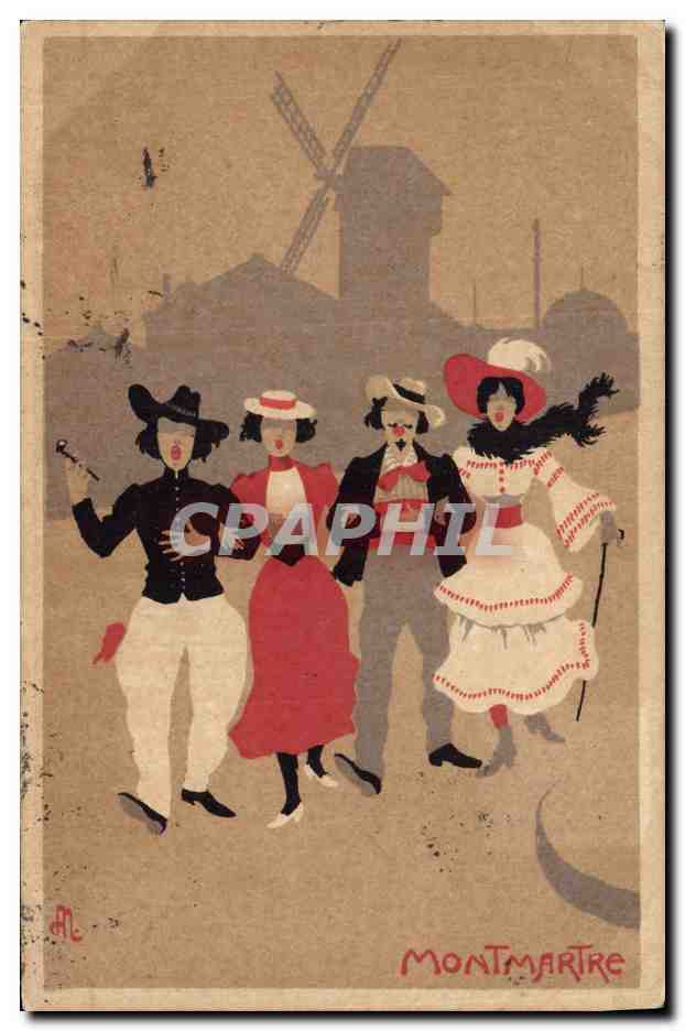 Montmartre — Scène de rue avec moulin à vent — éditeur inconnu, n° de série non visible
