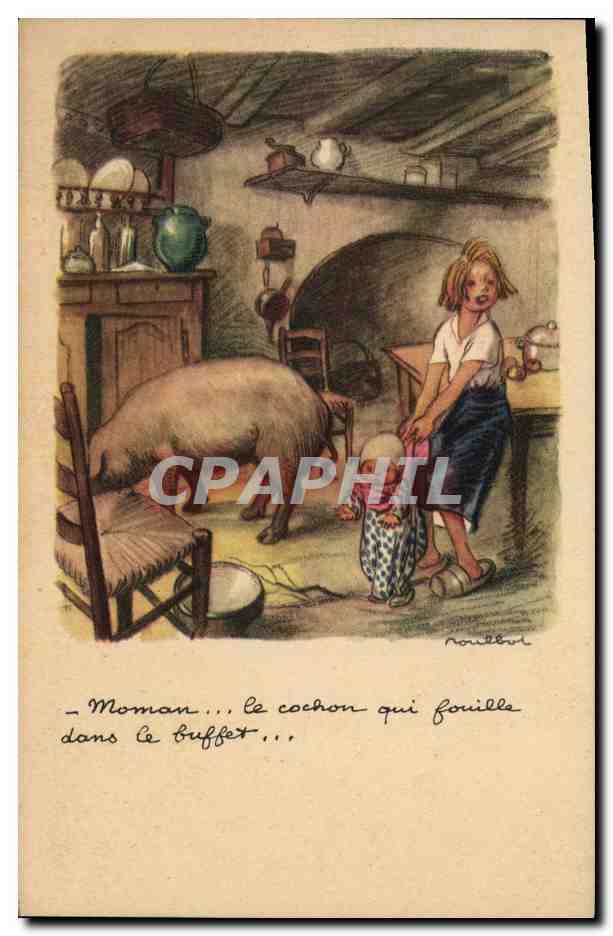 CPA Fantaisie Illustrateur Poulbot Cochon Porc